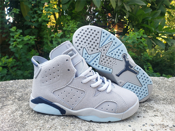 Youth Running weapon Air Jordan 6 Gray/Blue Shoes 008